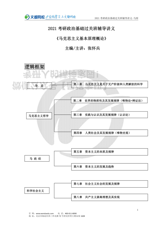 2021考研政治基础过关班辅导讲义-马原（张怀兵）